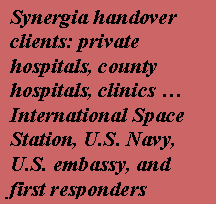 Sample handover clients: private hospitals, county
						hospitals, clinics ... International Space Station, U.S. Navy, U.S. embassy, and first responders